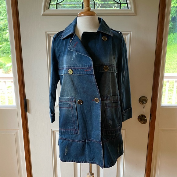 Denim Pea-Style jacket with distressing size M - Picture 1 of 7